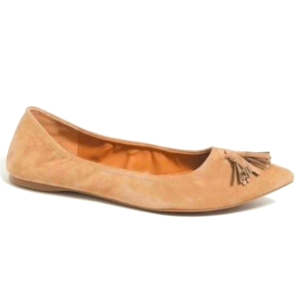 J CREW FACTORY Suede Tassle Flats I. Camel Size 8